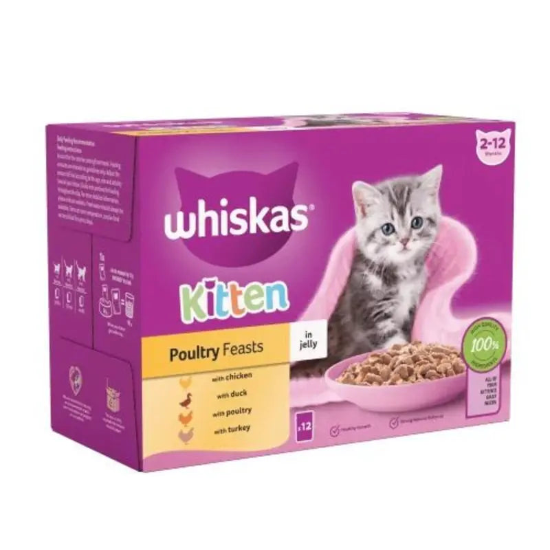 Whiskas 2-12 Months Poultry Feasts Kitten Pouches in Jelly 12pk