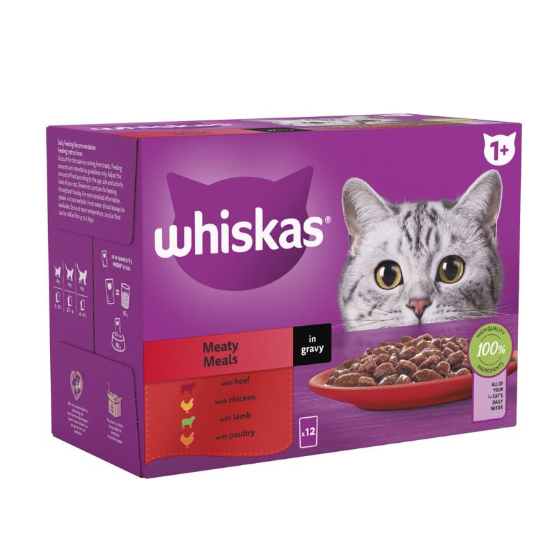 Whiskas 1+ Meaty Meals Adult Pouches in Gravy 12pk