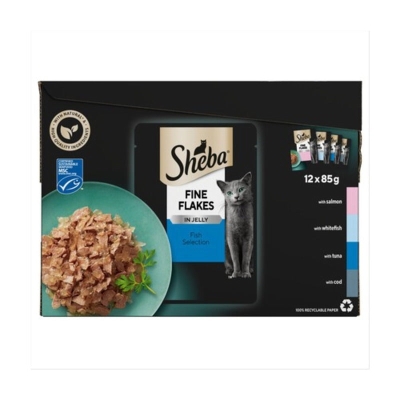 Sheba Fine Flakes Adult Pouches Fish Selection in Jelly 12pk