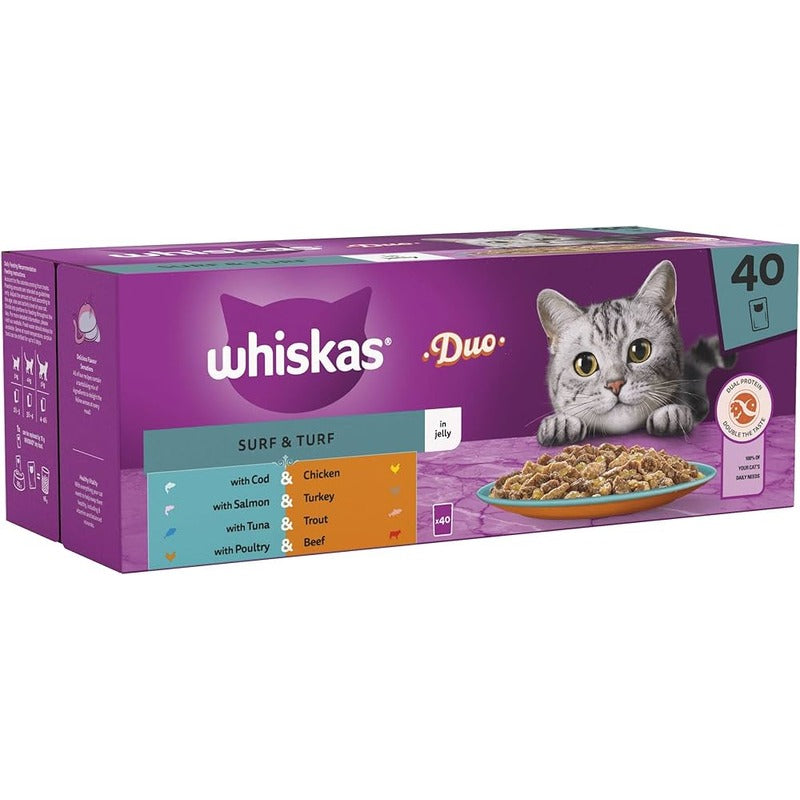 Whiskas 1+ Duo Surf & Turf Adult Pouches in Jelly 40pk