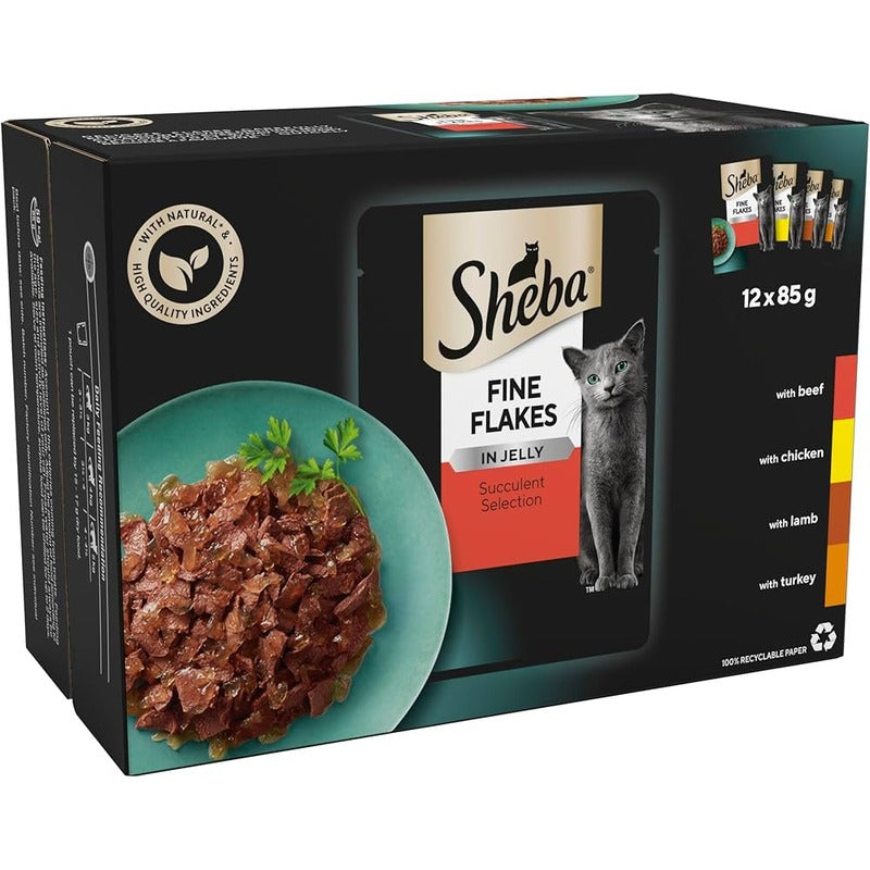 Sheba Fine Flakes Adult Pouches Succulent Selection in Jelly 12pk
