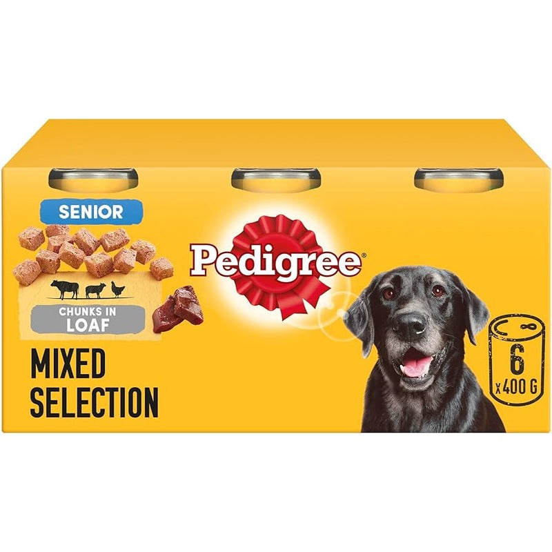 Pedigree Senior Dog Food Tin Cans Meat in Loaf 6x400g