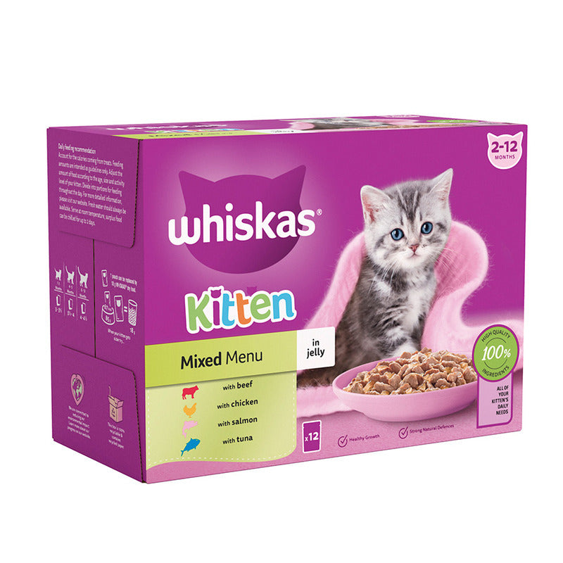 Whiskas 2-12 Months Mixed Menu Kitten Pouches in Jelly 12pk