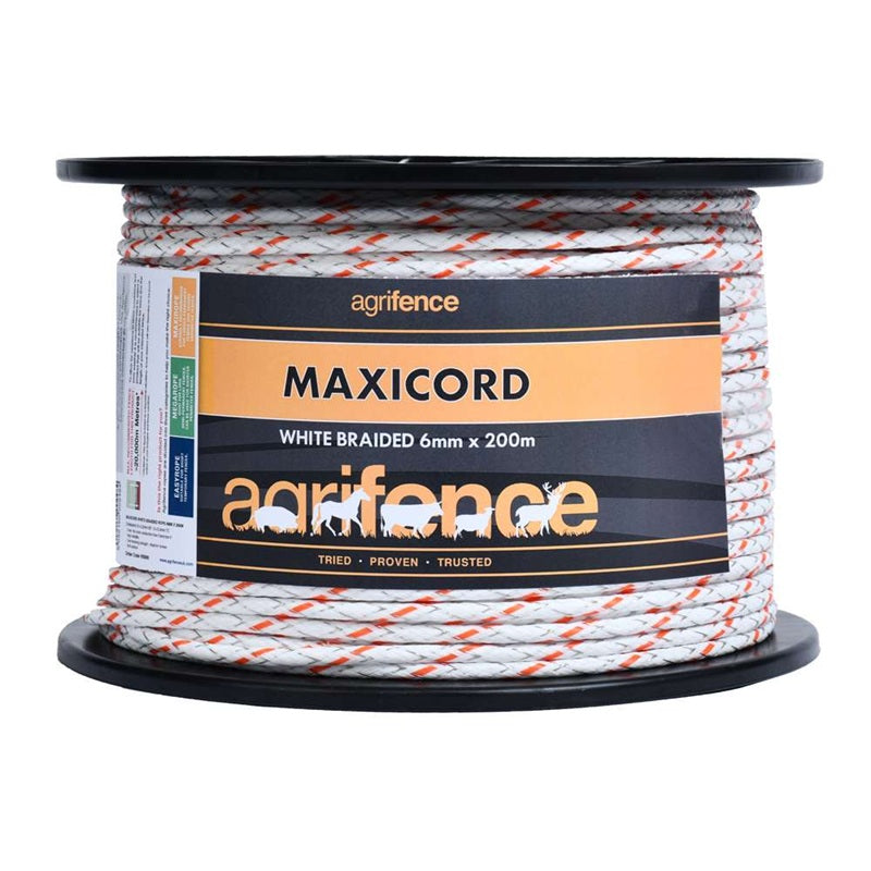 Agrifence MAXICORD – 6mm White/Orange Premium Braided Rope 200m