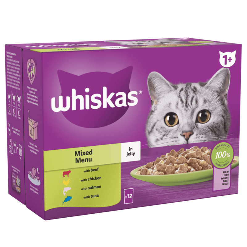 Whiskas 1+ Mixed Menu Adult Pouches in Jelly 12pk