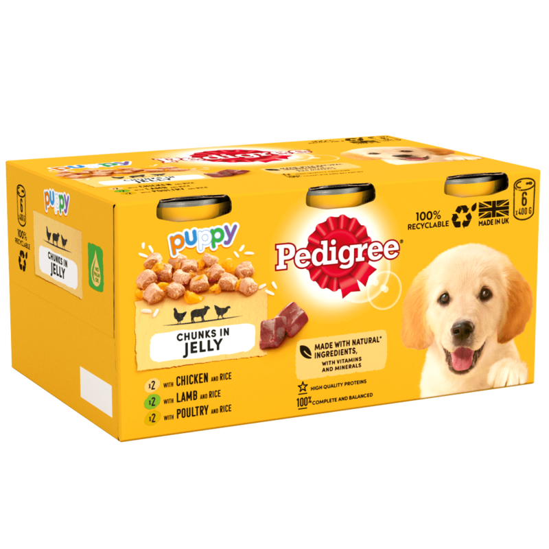 Pedigree Puppy Wet Dog Food Tins Mixed in Jelly 6 x 400g