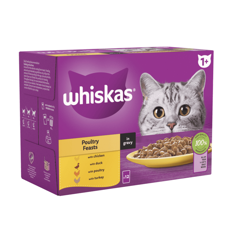 Whiskas 1+ Poultry Feasts Adult Pouches in Gravy 12pk