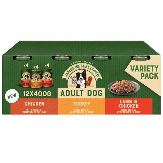 James Wellbeloved Adult Tins Chicken/Turkey/Lamb & Chicken 12pk