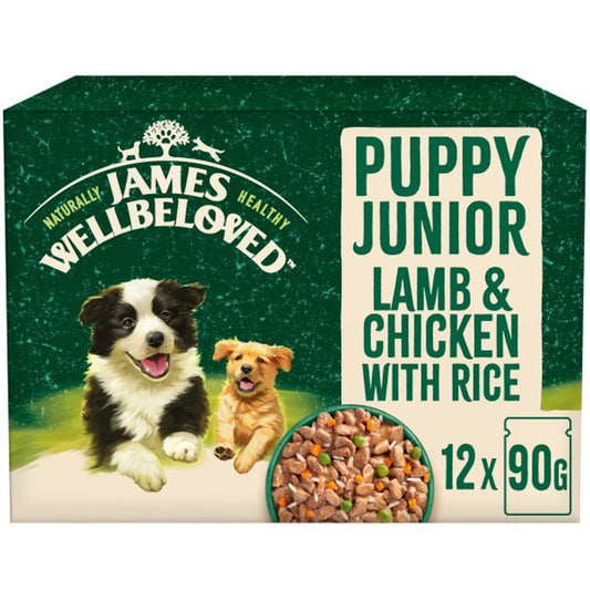 James Wellbeloved Puppy Pouches Lamb & Chicken 12pk