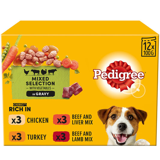 Pedigree Adult Wet Dog Food Mixed Gravy 12x100g