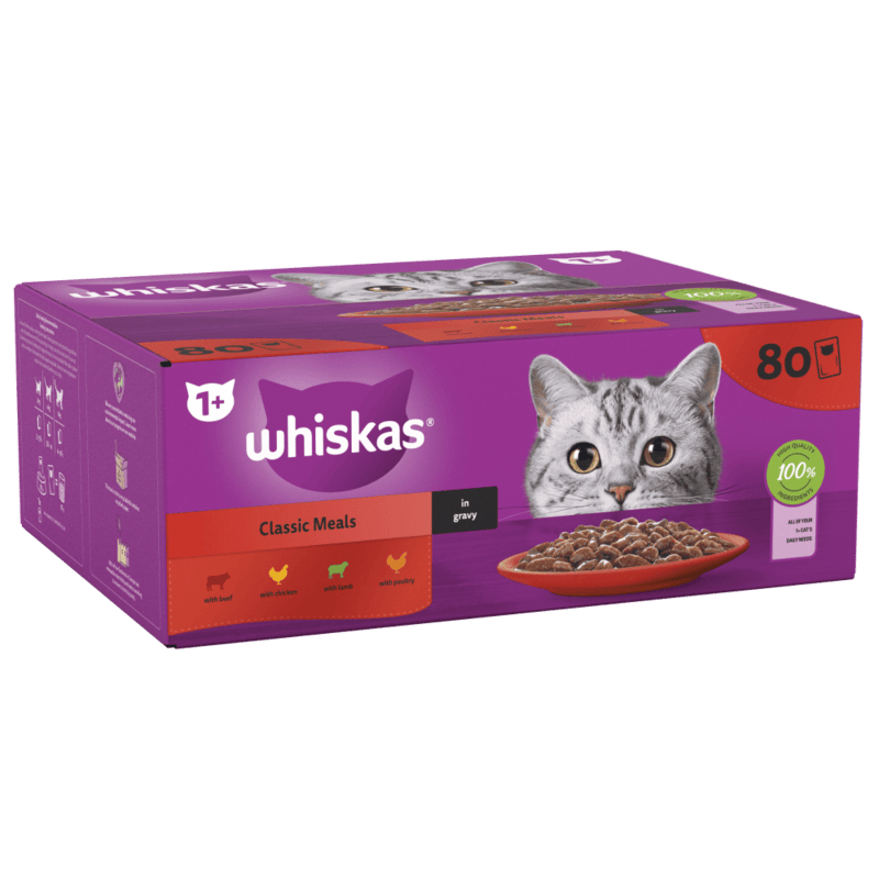 Whiskas 1+ Classic Meals Adult Pouches in Gravy 80pk